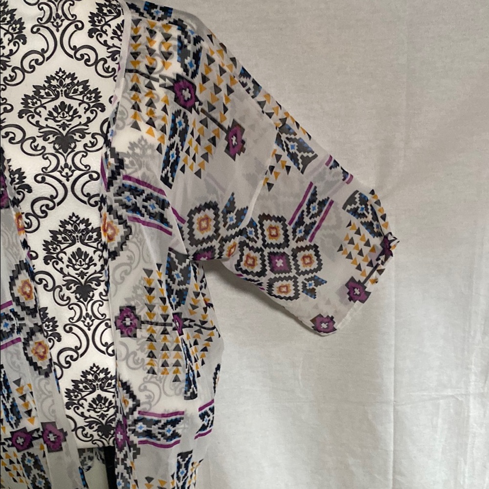 Geometric Pattern Women's Kimono Layering Cover Up Aztec Sheer Tribal - Picture 3 of 6